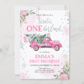Winter Onederland Pink Truck Girl  First Birthday Invitation (Front)