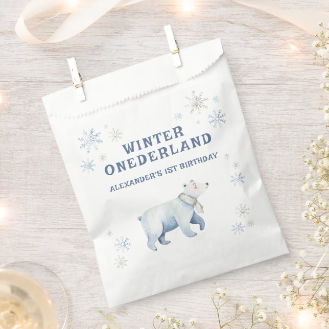 Winter Onederland Polar Bear 1st Birthday  Favor Bag (Clipped)