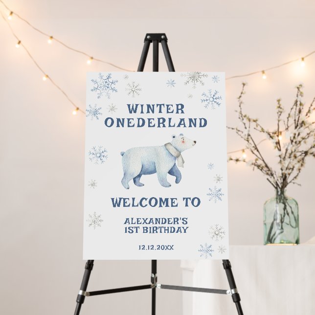Winter Onederland Polar Bear 1st Birthday  Foam Board (In Situ (Stand))