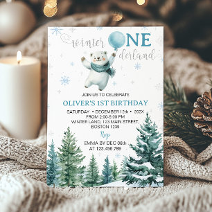 Winter Onederland Polar Bear 1st Birthday Invitation