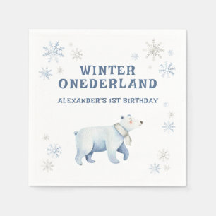 Winter Onederland Polar Bear 1st Birthday Napkins