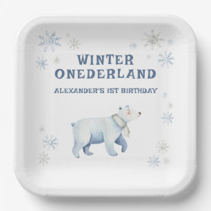 Winter Onederland Polar Bear 1st Birthday Paper Plates