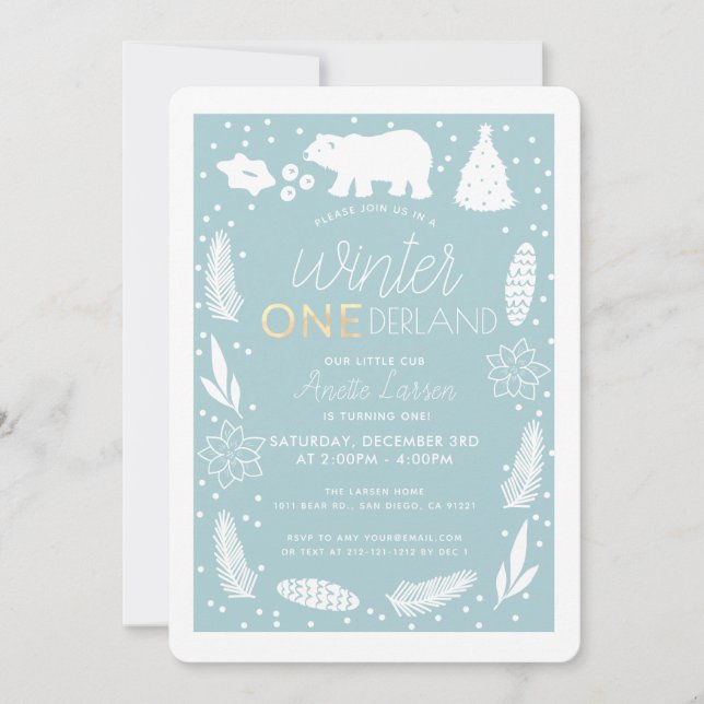 Winter ONEderland Polar Bear Birthday Invitation (Front)