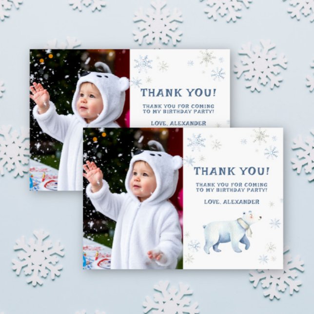 Winter Onederland Polar Bear Birthday Thank You Card (Creator Uploaded)