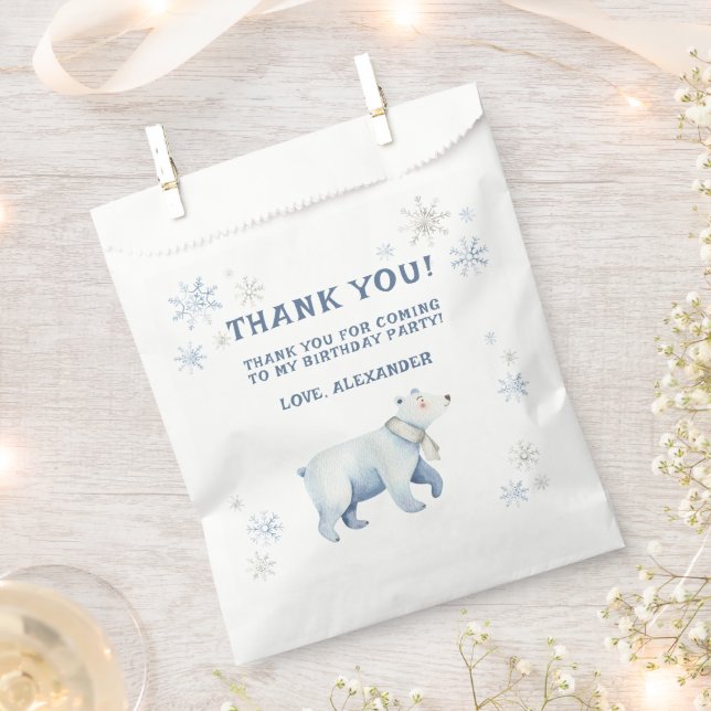 Winter Onederland Polar Bear Birthday Thank You Favor Bag (Clipped)