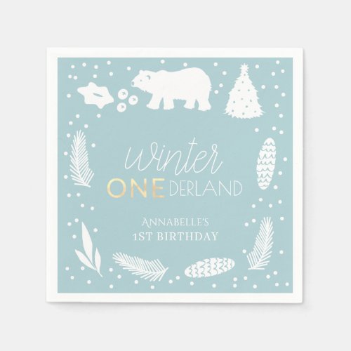 Winter ONEderland Polar Bear Blue 1st Birthday Napkins