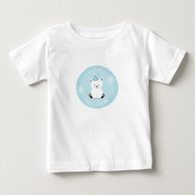 Winter Onederland Polar Bear Blue First Birthday Baby T-Shirt (Front)
