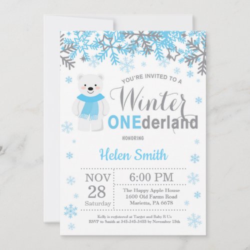 Winter Onederland Polar Bear Boy 1st Birthday Invitation