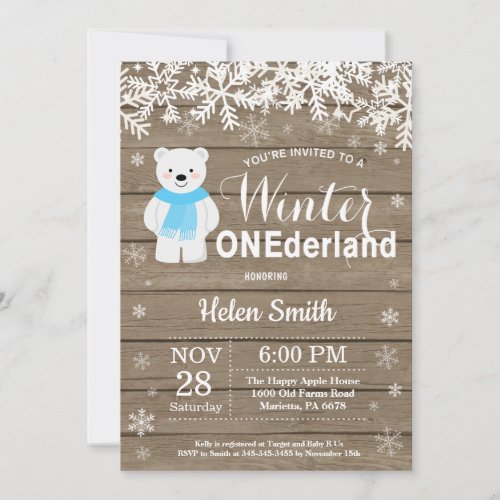 Winter Onederland Polar Bear Boy 1st Birthday Invitation