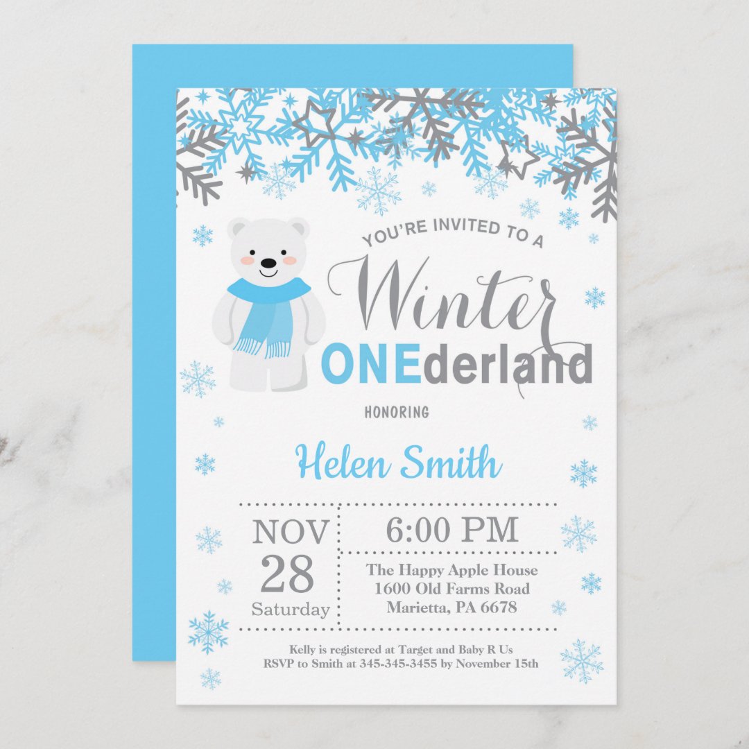 Winter Onederland Polar Bear Boy 1st Birthday Invitation | Zazzle