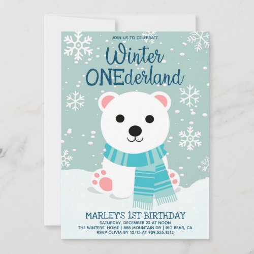 Winter ONEderland Polar Bear First Birthday Invitation