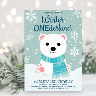 Winter ONEderland Polar Bear First Birthday Invitation