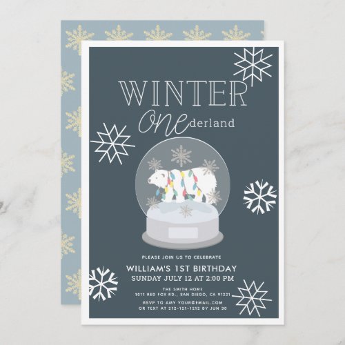 Winter Onederland Polar Bear Navy 1st Birthday Invitation