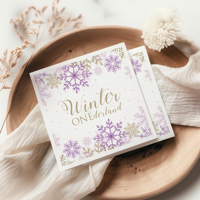 Winter Onederland Purple and Gold Snowflake Napkins (Creator Uploaded)