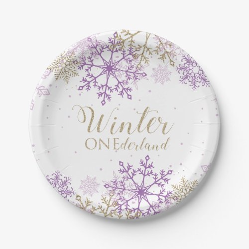 Winter Onederland Purple and Gold Snowflake Plate