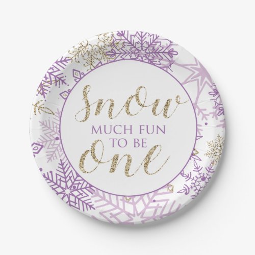 Winter Onederland Purple and Gold Snowflake plate