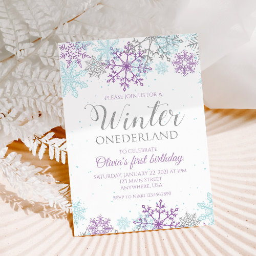 Winter Onederland Purple and Silver Snowflake