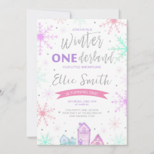 Winter Onederland Purple, Blue and Pink Invitation