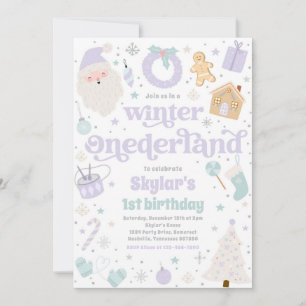 Winter ONEderland Purple Christmas Birthday Party Invitation