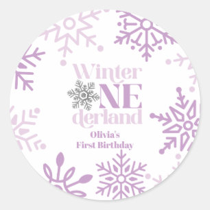Winter Onederland Purple Snowflake 1st Birthday Classic Round Sticker