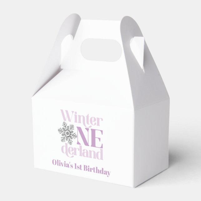 Winter Onederland Purple Snowflake 1st Birthday Favor Boxes (Front Side)