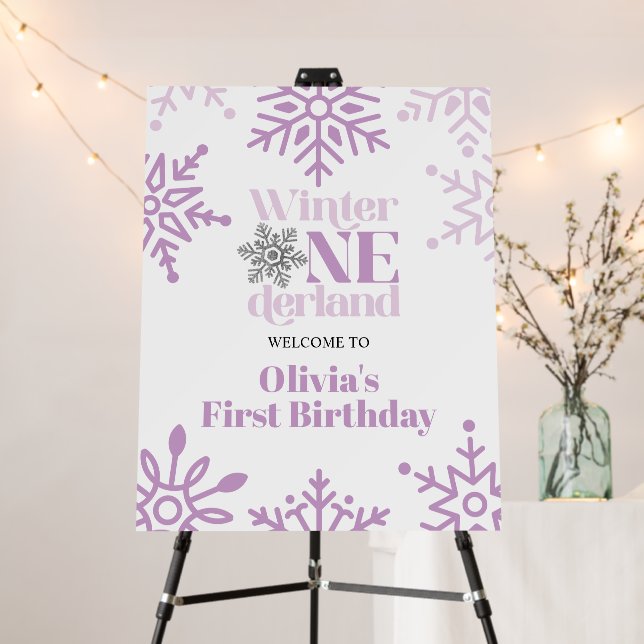Winter Onederland Purple Snowflake 1st Birthday Foam Board (In Situ (Stand))