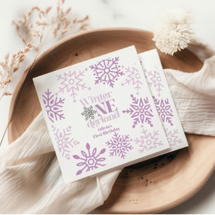 Winter Onederland Purple Snowflake 1st Birthday Napkins