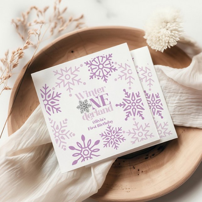 Winter Onederland Purple Snowflake 1st Birthday Napkins (Creator Uploaded)
