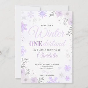 Winter ONEderland Purple Snowflake 1st Invitation