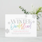 Winter ONEderland Rainbow Silver Glam 1st Birthday Invitation (Standing Front)