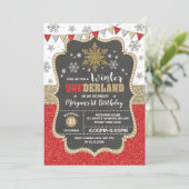 Winter Onederland  Red Gold Snowflake 1st Birthday Invitation (Standing Front)