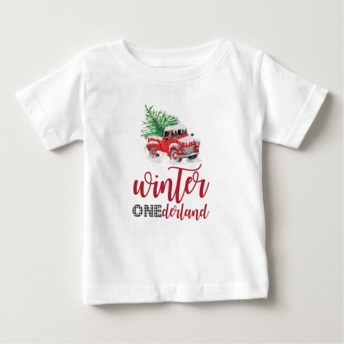 Winter Onederland Red Truck First Birthday Baby T_Shirt