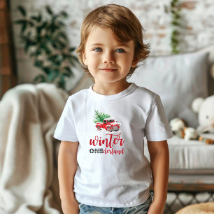 Winter Onederland Red Truck First Birthday Baby T-Shirt