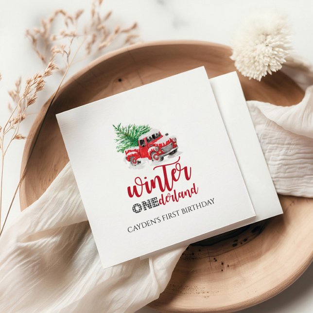 Winter Onederland Red Truck First Birthday Napkins (Creator Uploaded)