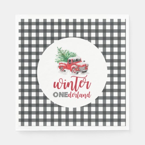 Winter Onederland Red Truck First Birthday Napkins