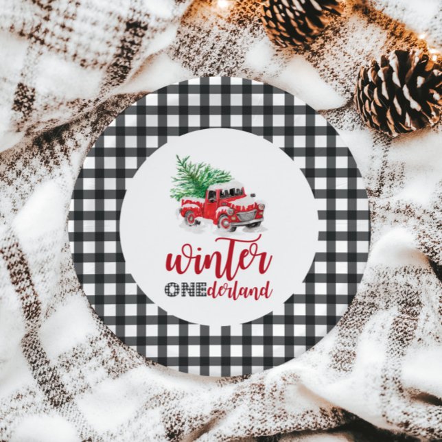 Winter Onederland Red Truck First Birthday Paper Plates (Creator Uploaded)