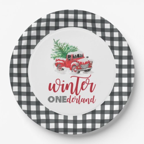 Winter Onederland Red Truck First Birthday Paper Plates