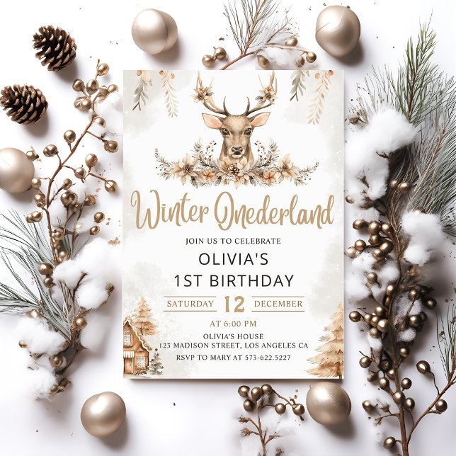 Winter Onederland Reindeer Christmas Birthday Invitation (Creator Uploaded)
