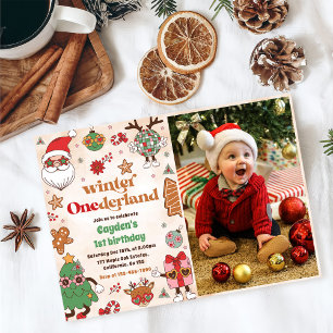 Winter Onederland Retro Christmas 1st Birthday Invitation