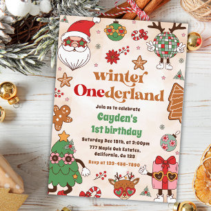Winter Onederland Retro Christmas 1st Birthday Invitation