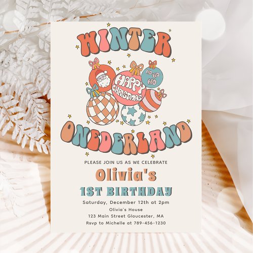 Winter ONEderland Retro Christmas Santa Birthday Invitation