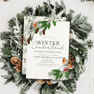 Winter Onederland Robins & Snow 1st Birthday Invitation