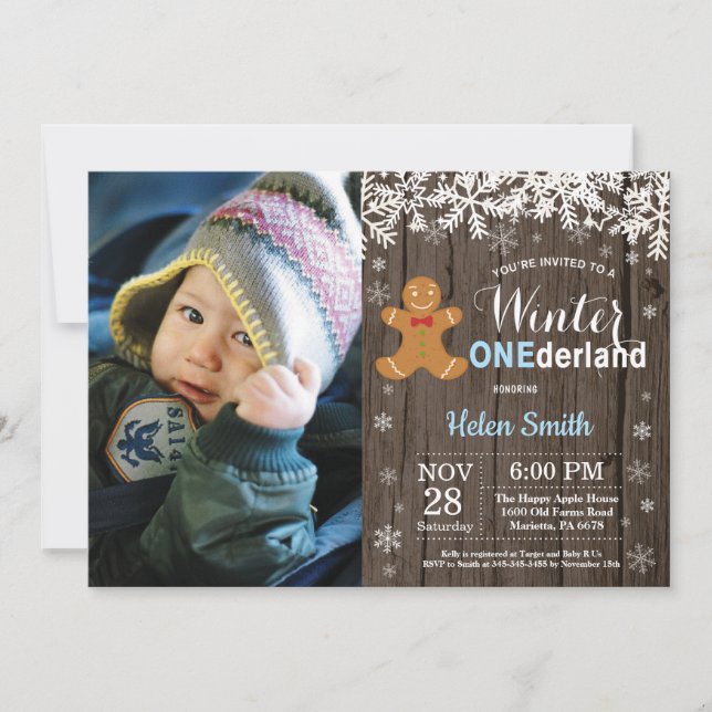 Winter Onederland Rustic Boy 1st Birthday Invitation (Front)