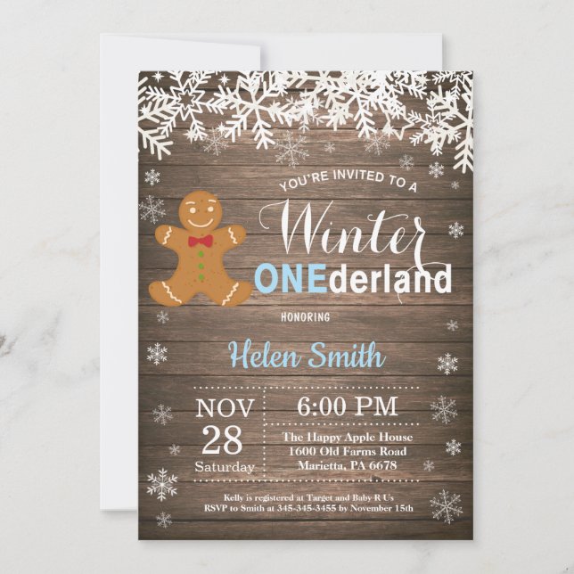 Winter Onederland Rustic Boy 1st Birthday Invitation (Front)