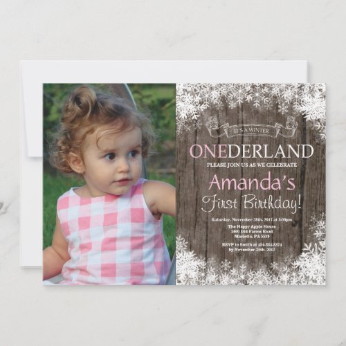 Winter Onederland Rustic Boy 1st Birthday Photo Invitation