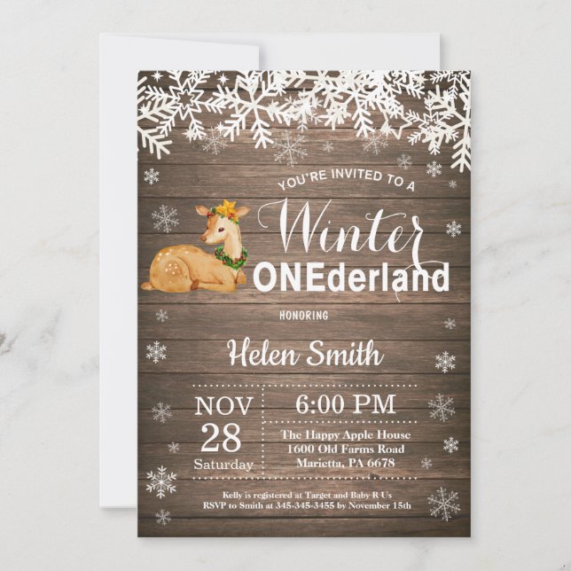 Winter Onederland Rustic Deer 1st Birthday Invitation (Front)