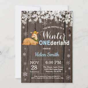 Winter Onederland Rustic Deer Boy 1st Birthday Invitation
