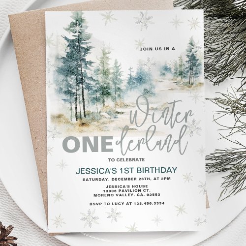 Winter Onederland Rustic Forest 1st Birthday  Invitation