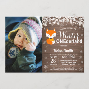 Winter Onederland Rustic Fox 1st Birthday Invitation
