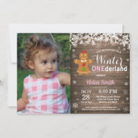 Winter Onederland Rustic Girl 1st Birthday Invitation